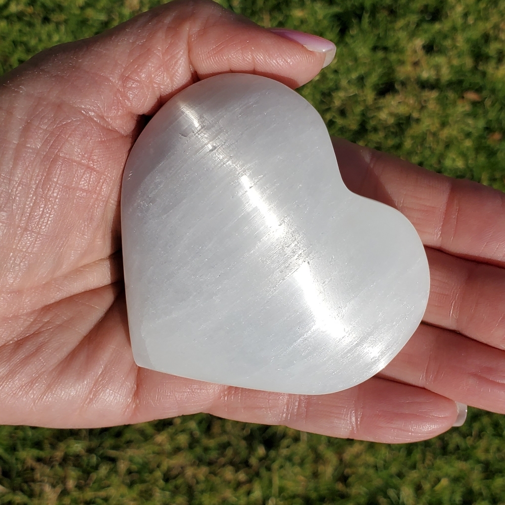 Selenite Puffy Heart 3"